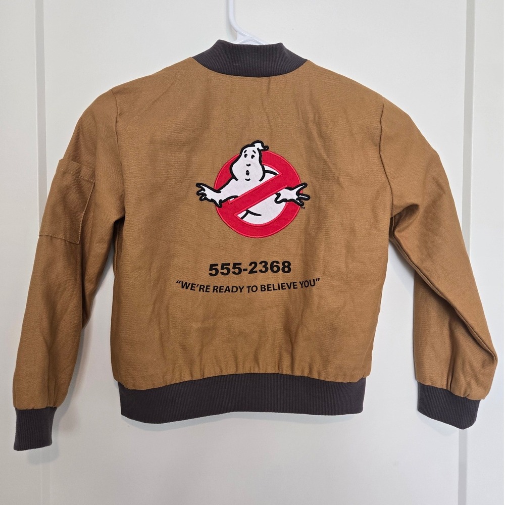 Spirit Halloween Ghostbusters Jacket Kids Small Tan Bomber Flight Costume Coat